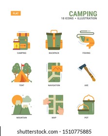 Camping icons for web design, book, magazine, poster, ads, app, etc.
