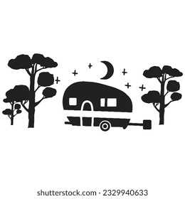 Camping illustration 2 vector black on white background