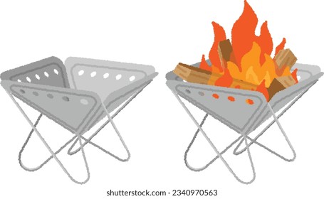 ilustración de camping. Un puesto de fuego es un pedestal que se levanta para evitar que el fuego directo queme el suelo al encender una hoguera.