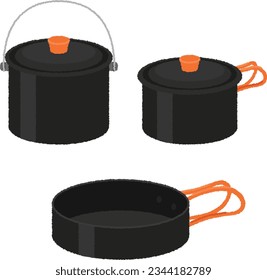 camping illustration. "Cooker" is a general term for cooking utensils that are often used outdoors such as camping.