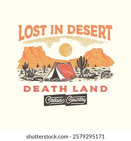 camping illustration desert graphic cactus design landscape badge adventure vintage outdoor