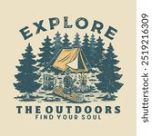 camping illustration forest graphic adventure design explore badge camp fire vintage outdoor