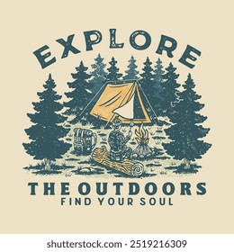 camping illustration forest graphic adventure design explore badge camp fire vintage outdoor