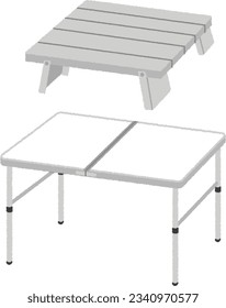 camping illustration. An indispensable table for outdoor leisure activities such as camping. It is useful when you have a barbecue with a large number of people or surround a bonfire.