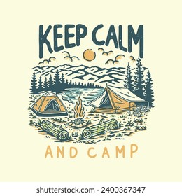 camping illustration lake graphic highlands design forest vintage outdoor badge adventure drawing nature