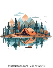 Camping illustration camping near lakeside illustration camping illustration