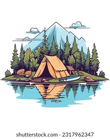 Camping illustration camping near lakeside illustration camping illustration