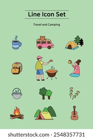 Ilustración de camping y Elementos al aire libre.