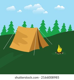 Camping illustration with summer forest