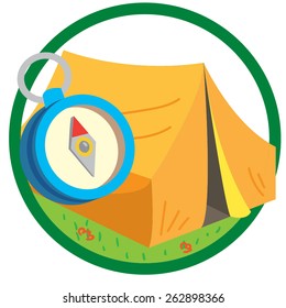 Camping illustration with tent and compass