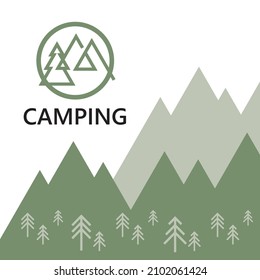 Camping illustration. The texture of the forest, mountains and nature.
