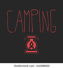 camping inscription with lantern icon. vector illustration