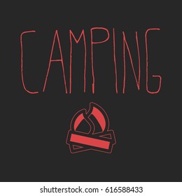 camping inscription with lantern icon. vector illustration