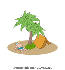 camping in the island vector illustration