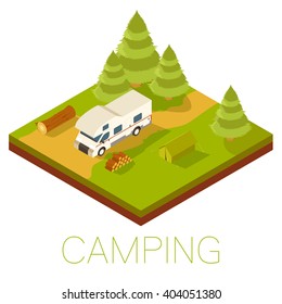 Camping isometric banner