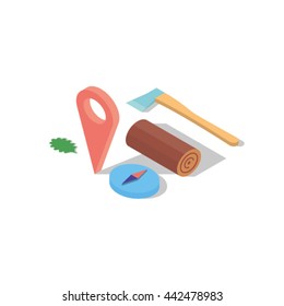 Camping isometric concept vector illustration