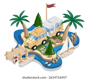 Camping. Isometric. Isolated on white background. Vector illustration.
