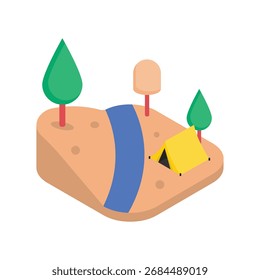 Ilustración de estilo de Vector isométrico de camping 