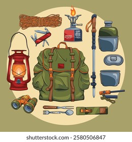 camping items equipment collection set illustration for adventure activity