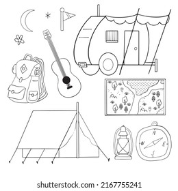 Camping Items Stuff. Vector EPS10