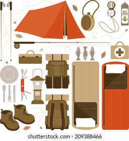 Camping Items. Vector Illustration of items used in a camping/ hiking trip. 