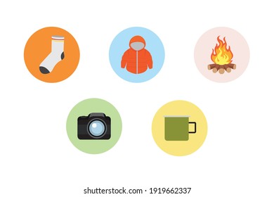 Camping Jacket Mountain Icon Bundle