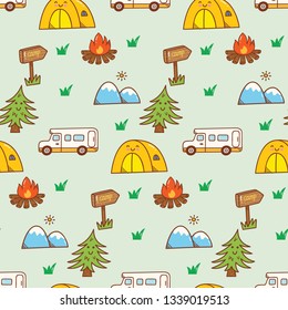 Camping Kawaii Doodle Background Stock Vector (Royalty Free) 1339019513 ...