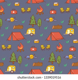 camping kawaii doodle background