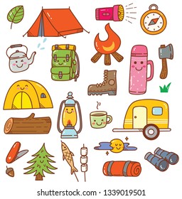 camping kawaii doodle set