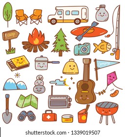 camping kawaii doodle set