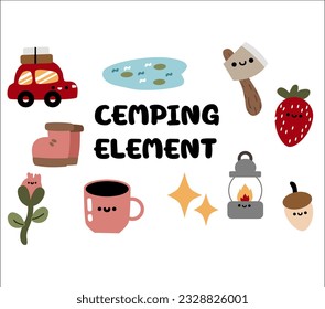 camping kawaii element for decorating. Adventure camping