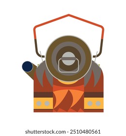 A camping kettle decorated with Native American folk patterns, isolated on a white background, camping gear vector illustration