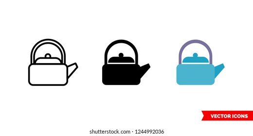 Camping kettle icon of 3 types: color, black and white, outline. Isolated vector sign symbol.