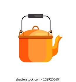 Camping kettle. Pot, water boiling, tea. Camping concept. Vector illustration can be used for topics like campsite, campfire, expedition, trekking