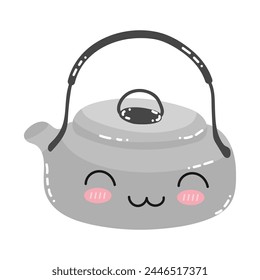Camping kettle in the style of kawaii. Vector illustration