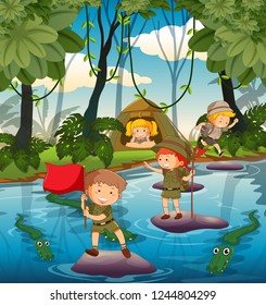 Camping kids in the nature illustration