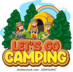 Camping kids and text design for word let's go camping illustration