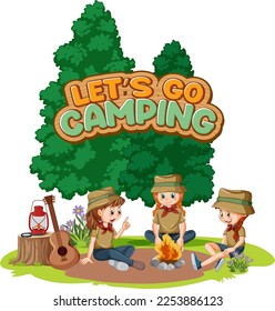 Camping kids and text design for word let's go camping illustration