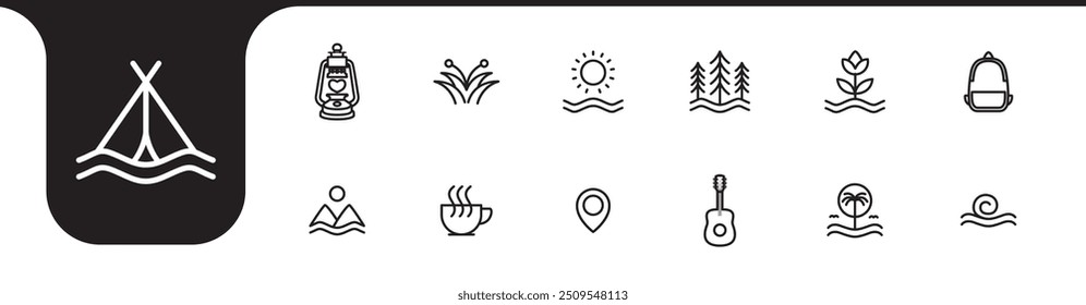 camping kits icon set collection design vector