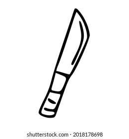 A camping knife drawn by hand with a black outline. A self-defense object, a kitchen knife. Doodle-style knife icon