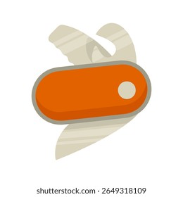Camping Knife Flat Illustration. Orange folding knife with blade drawn in flat style on plain background.