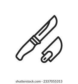 Camping Knife Icon. Vector Line Illustration of a Camping Tool Knife in a Holster with Sheath for Outdoor Adventures and Wilderness Travel