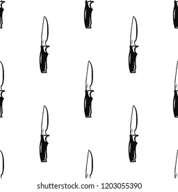 Camping Knife seamless pattern. Silhouette distressed style. Outdoor adventure equipment wallpaper design. Stock vector illustration isolated on white background.