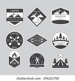 Camping Label and Badge Monochrome Style , Adventure exploration Travel Concept