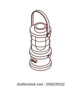 Camping lamp isometric icon in line art. Modern tourist gas lantern in isometry style.