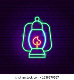 Camping Lamp Neon Sign. Vector Illustration of Light Promotion.