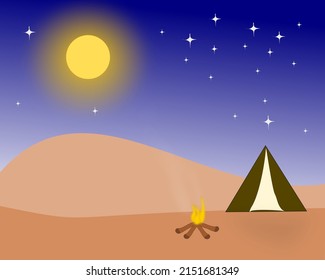 camping landscape with mountains and moon vectors	