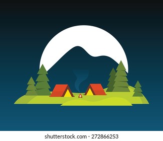 Camping landscape, vector background.