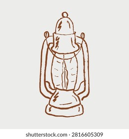 Camping lantern and antique kerosene lamp. Rustic outdoor or retro travel designs. Hand drawn vector sketch illustration in vintage crayon charcoal style.