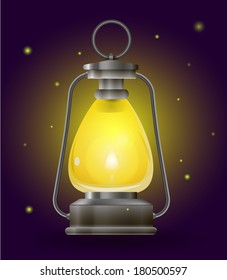 Camping lantern with glowworms. Vector illustration.